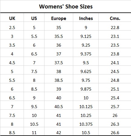 eu ladies shoe sizes